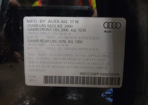 2017 Audi Q5 2.0T Premium from USA, damaged, VIN WA1C2AFP1HA078045